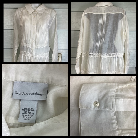 Soft Surroundings Sheer White Lace Blouse. 31 - Picture 2 of 4